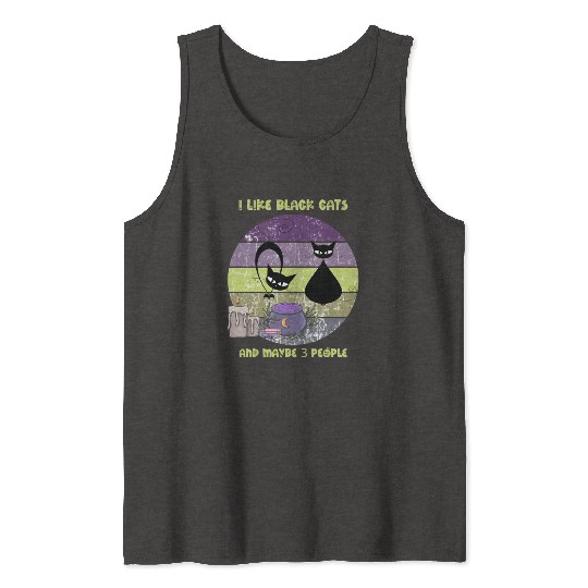 Halloween Funny Black Cats Purple Sunset Tank Tops
