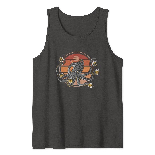 Beer Drinking Octopus Men Beer Lover Tank Tops