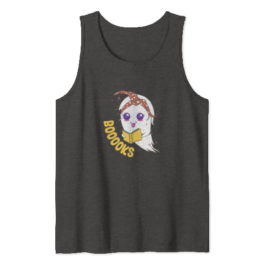 Cute Ghost Book Reading for teacher booooks Tank Tops