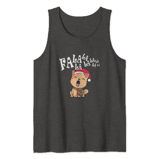 Cute Christmas Cat Singing Fa la la la Song Tank Tops