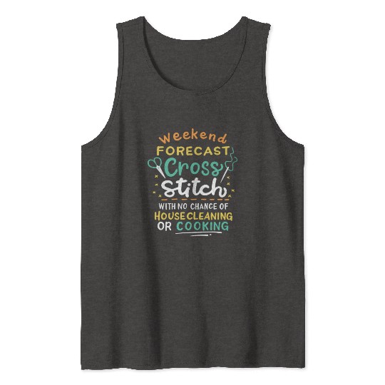 Weekend Forecast Cross Stitch Tank Tops