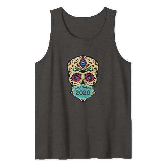 Sugar Skull Wearing Face Mask | Day of the Dead Tank Tops