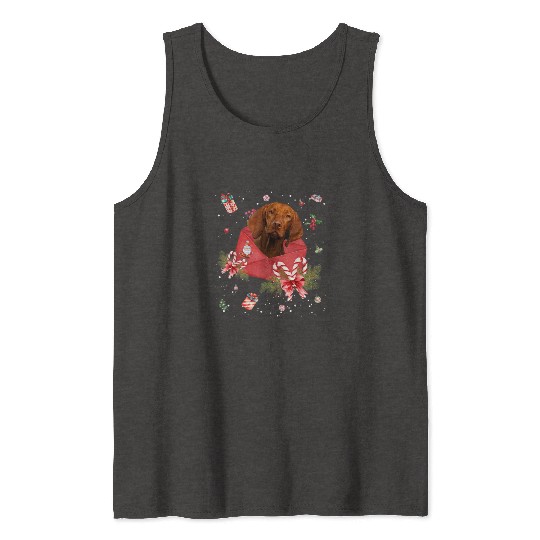 Vizsla Dog In Christmas Card Ornament Pajama Xmas Tank Tops