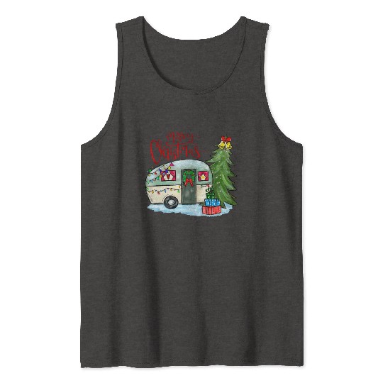 Merry Christmas Happy Camper Funny Camping Life Tank Tops