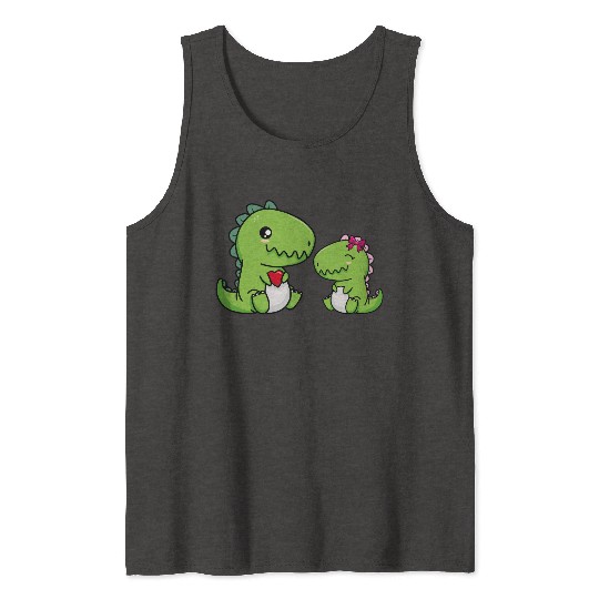 Big sister brother dino siblings boy girl heart Tank Tops