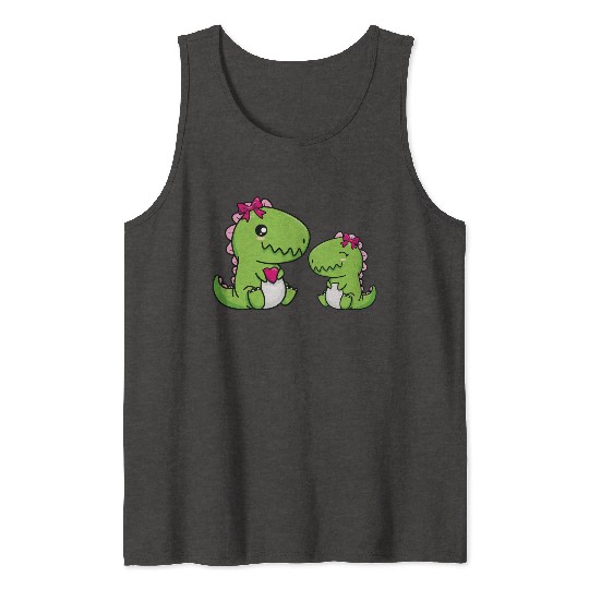 Big sister brother dino siblings boy girl heart Tank Tops