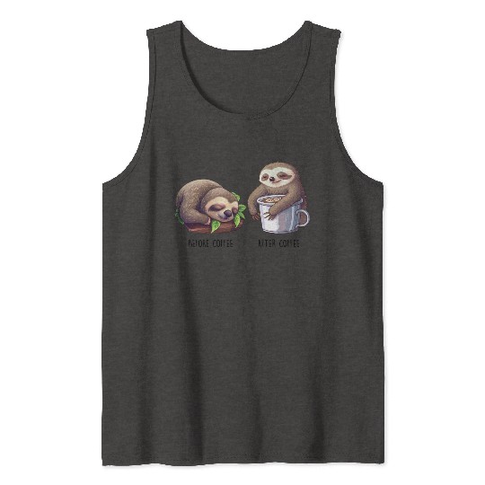 Before Coffee After Coffee Sloth Coffee Tank Tops