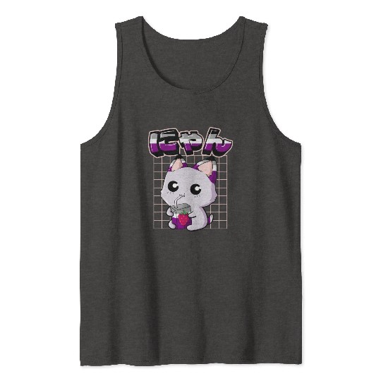 Asexual Pride Kawaii Cat Strawberry Milk Asexual F Tank Tops