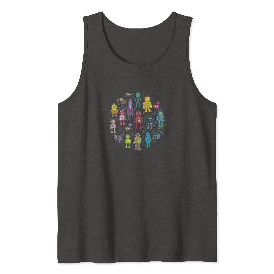 Robots in Space grey fun Robot Tank Tops