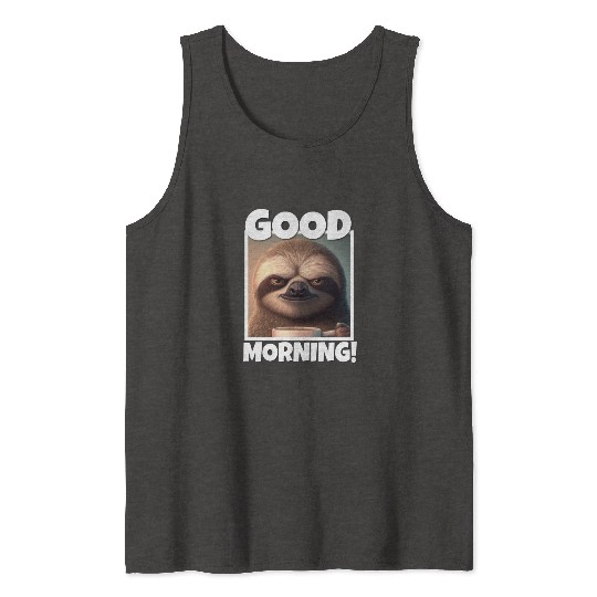 3d Sloth grumpy Coffee I hate people good morning Tank Tops