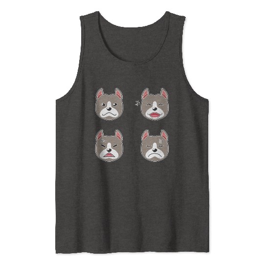 Funny Pitbull Terrier Dog Cartoon Faces Tank Tops