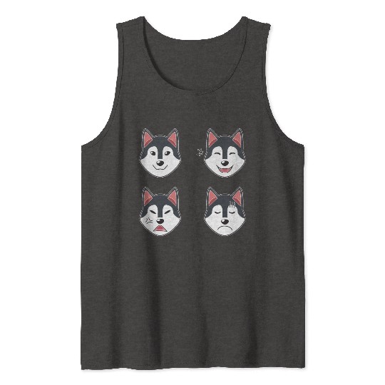 Funny Siberian Husky Dog Cartoon Faces Tank Tops