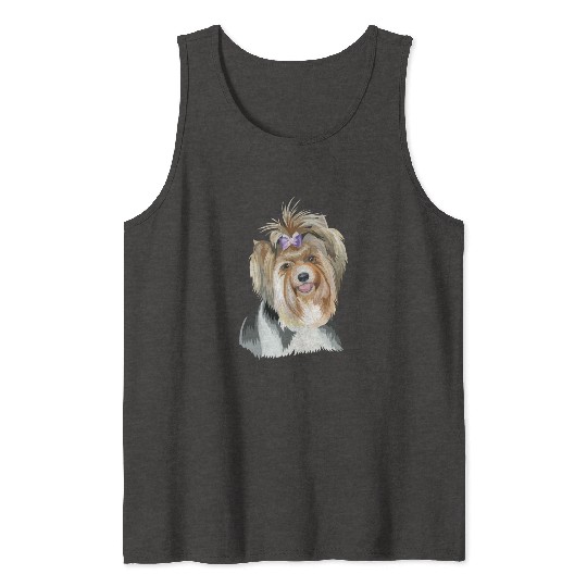 Cute Biewer Terrier Dog Watercolor Painting Tank Tops