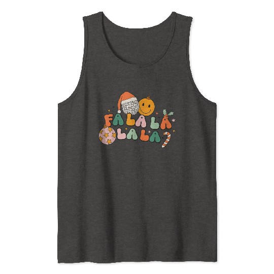 Retro Groovy Fa La La Christmas Cute Santa Hat Tank Tops