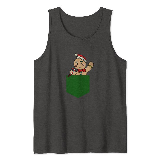 Christmas gingerbread man in breast pocket gift Tank Tops