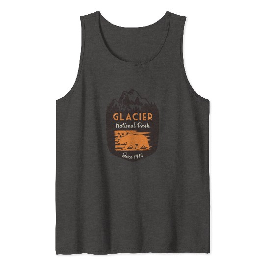 Glacier National Park US Flag Grizzly Bear Tank Tops