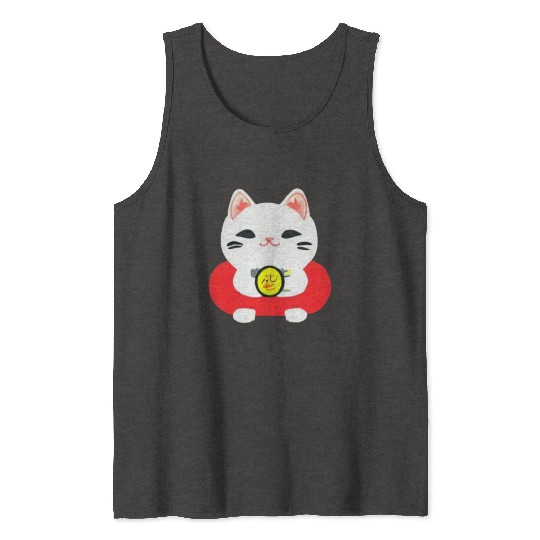 Kawaii Maneki Neko Cat Illustration Tank Tops