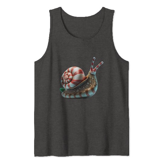 Candy Cane Christmas Snail in Red and white stripe Tank Tops