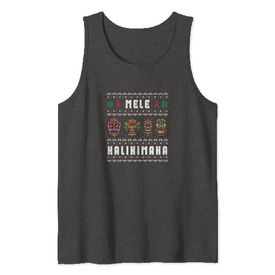 Mele Kalikimaka Hawaii Tiki Funny Ugly Christmas Tank Tops