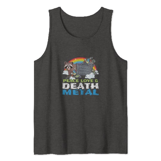 Trash Racoon Love Peace Metal Music Heavy Rock Tank Tops