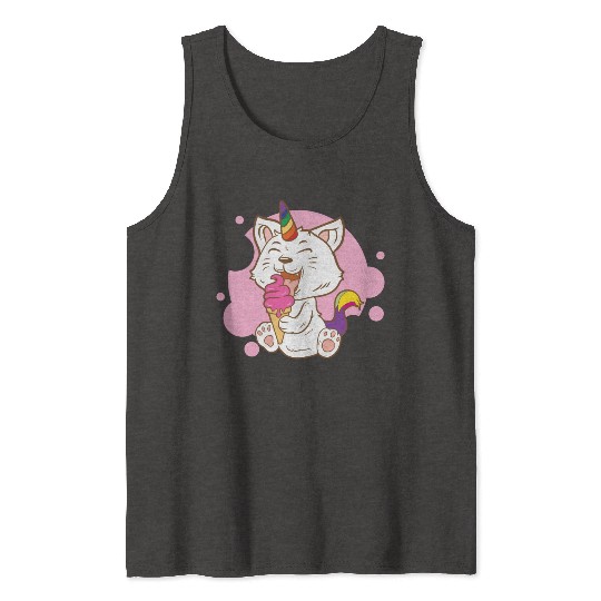 Cat Eating Ice Cream Rainbow Cat Lady Gift Idea Tank Tops