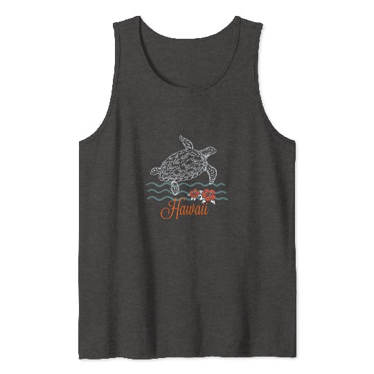 Hawaii Sea Turtle Hibiscus Flowers Souvenir Tank Tops