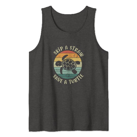 Skip A Straw Save A Turtle Retro Sunset Sea Turtle Tank Tops