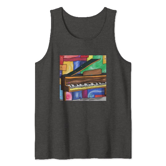 A beautiful piano in front of a colorful art Tank Tops