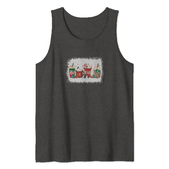 Christmas Coffee Cup Bleached Tank Tops