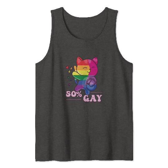 50% Gay Bi Bisexual Pride Kawaii Cat Kawaii Tank Tops