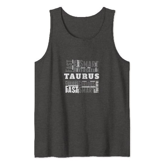 Taurus Zodiac Star Sign Word Cloud Square Monochro Tank Tops