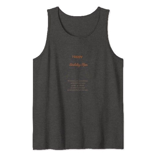 Beige Simple Aesthetic Happy Birthday Mom Tank Tops