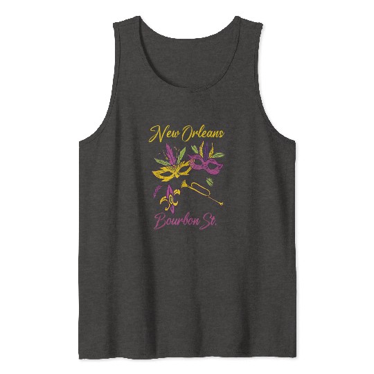 French New Orleans Mardi Gras Souvenir Bourbon Str Tank Tops