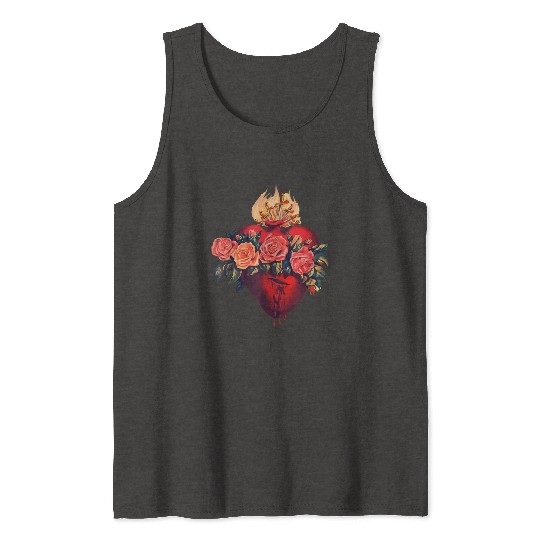 Sacred Heart of Jesus Christ Retro Sunset Art Cath Tank Tops