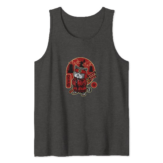 Samurai Cat Tank Tops