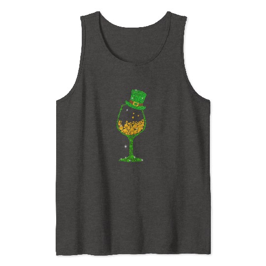 St Patricks Lucky Shamrock Wine Glass Tank Tops