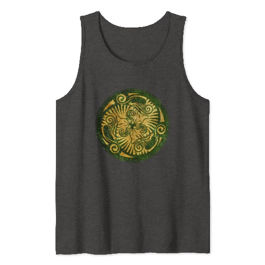 Sleeping kittens, gold on green Tank Tops