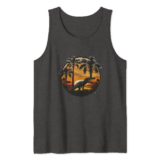 Florida Everglades Sunset Alligator and Palm Tree Tank Tops
