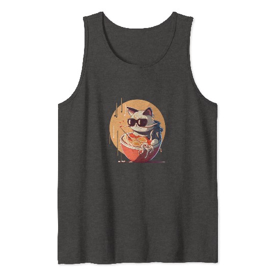 cat eating Chinese food,cute design for Meow lover Tank Tops