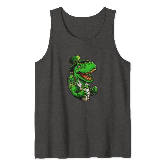 St Patricks Day T-rex Dinosaur With Top Hat Tank Tops
