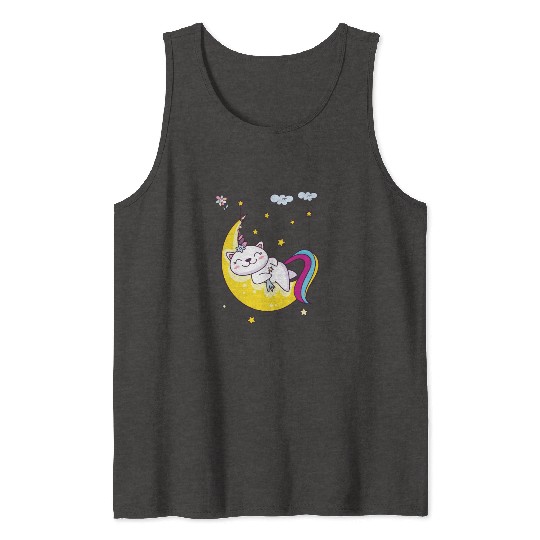 Unicorn pony cat on the moon, magic sleeping time Tank Tops