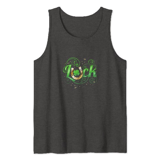 Green Golden Luck Logo With Horseshoe For St Tank Tops