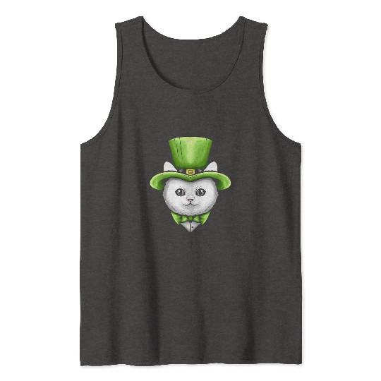 Cute Kawaii Cat With Leprechauns Hat On St Tank Tops