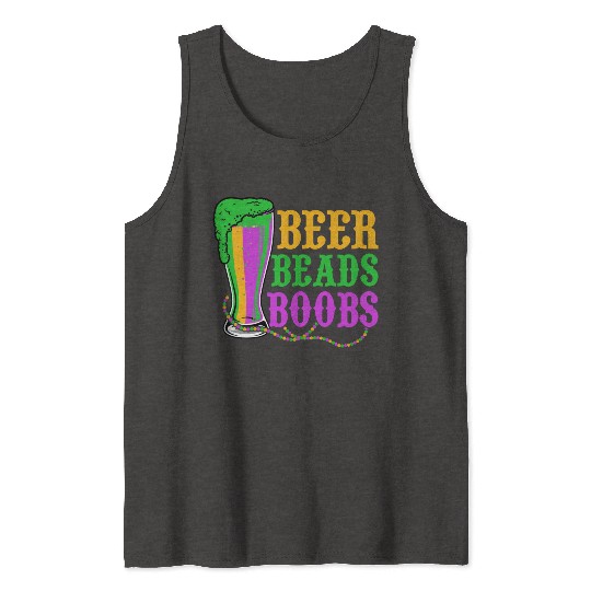 Beer Beads Boobs Mardi Gras Party Tank Tops