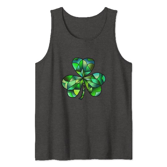 Green Gradation Stained Glass Irish Clover Tank Tops