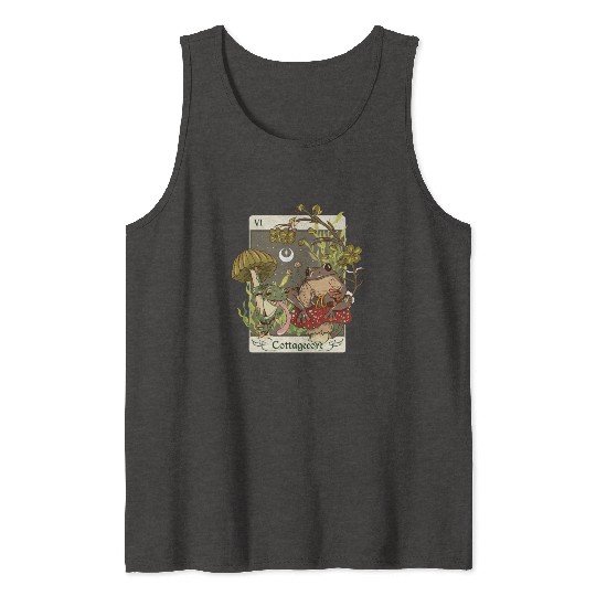 Swamp Mushroom Frog Cottagecore Tarot Card Aesthet Tank Tops