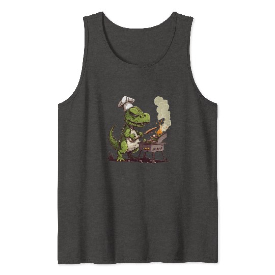 Baby Dinosaur Using A Charcoal Grill Cooking Meat Tank Tops
