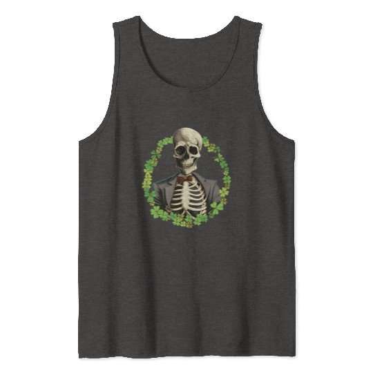 Skeleton Vintage Retro Creepy Cute Shamrock Tank Tops