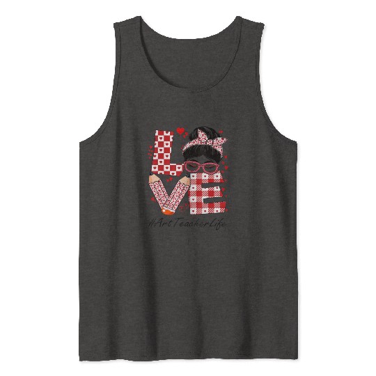 Art Teacher Love Messy Bun Tank Tops