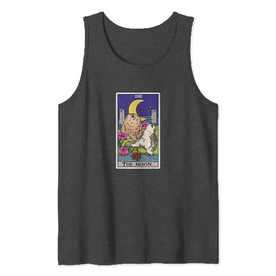 Tarot Card Crescent Moon And Cat Howl at the Moon Tank Tops